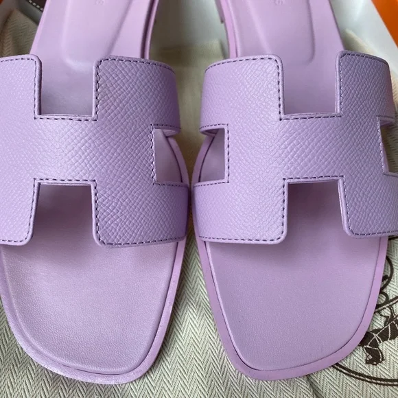 HERMES LAVENDER EPSOM LEATHER ORAN SANDALS SIZE 38